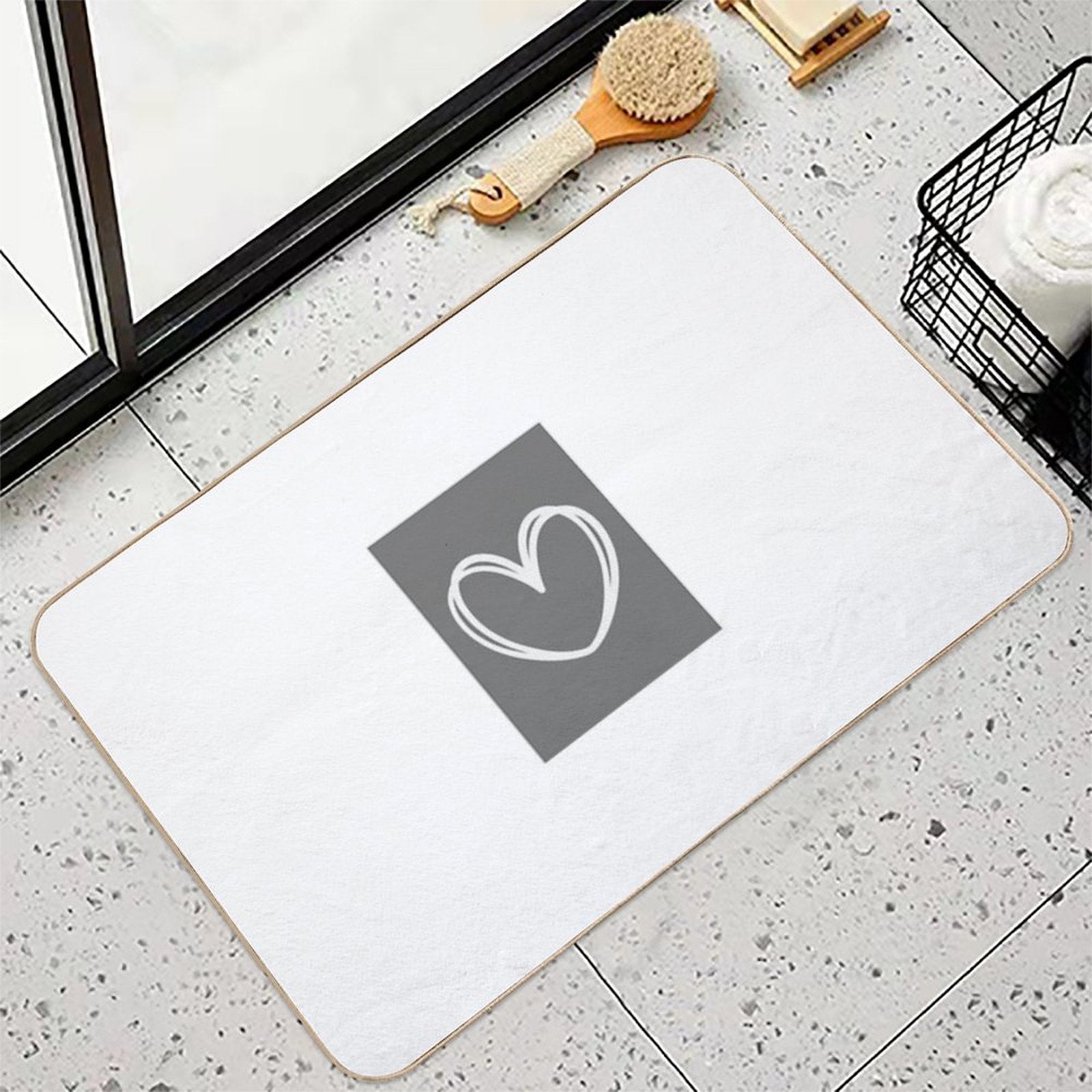 Grey And White Heart  Absorbent Bath Mat