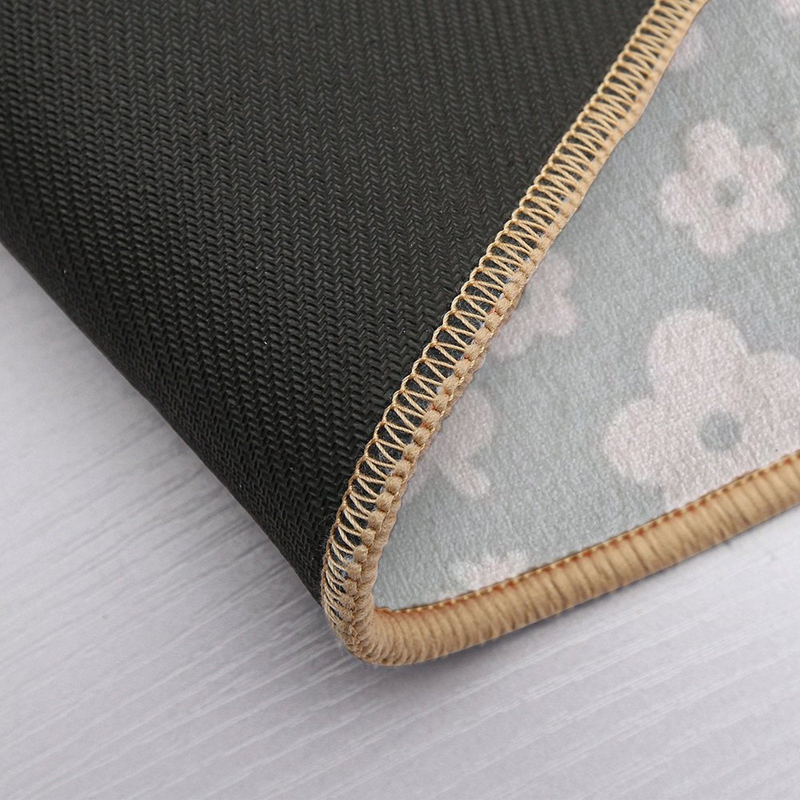 Mid Century Modern Flowers & Leaves, Cute Retro Pattern, Grayish Blue  Anti-Trip Bath Mat