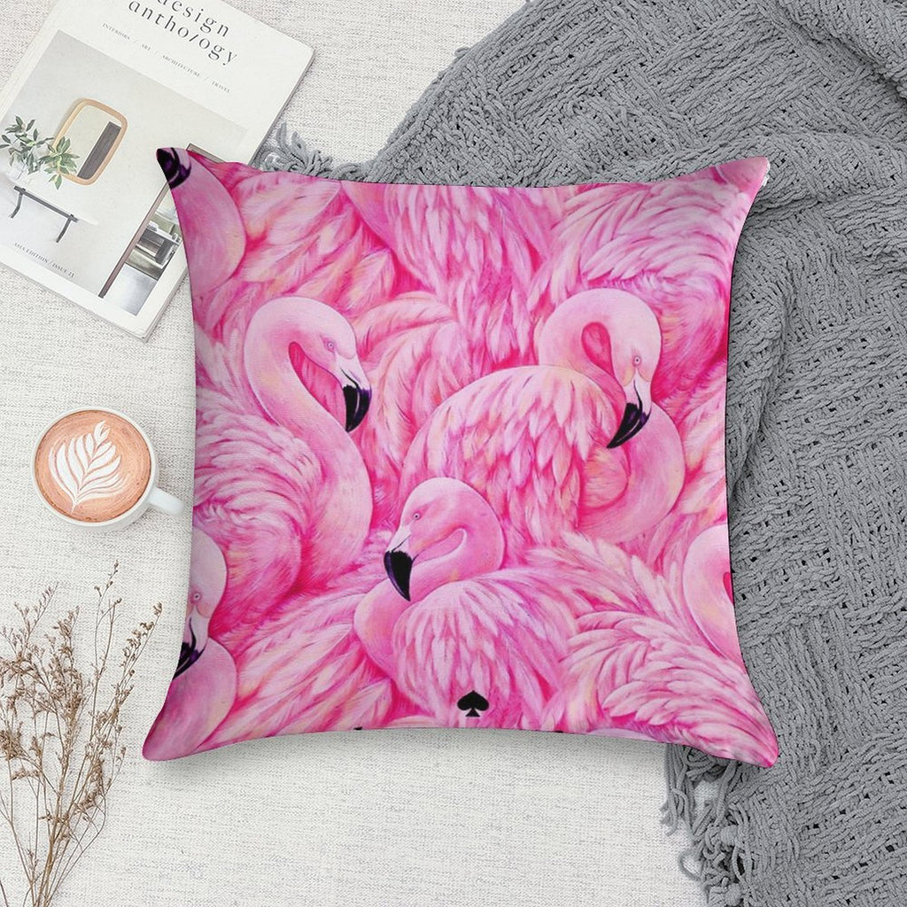 Beauty Pink Flamingo Art Soft Short Plush Fabric Throw Pillow