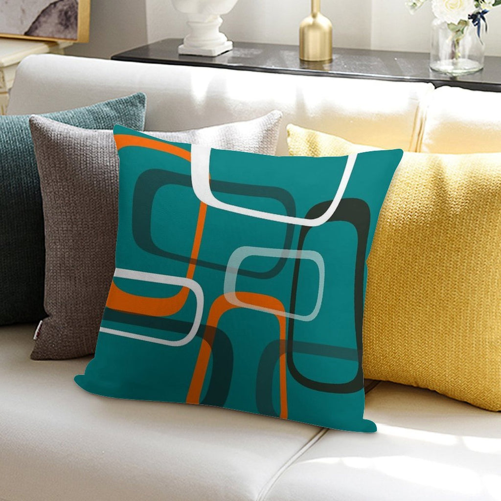Mid Century Modern Layered Rings Print on Teal Soft Short Plush Fabric Throw Pillow