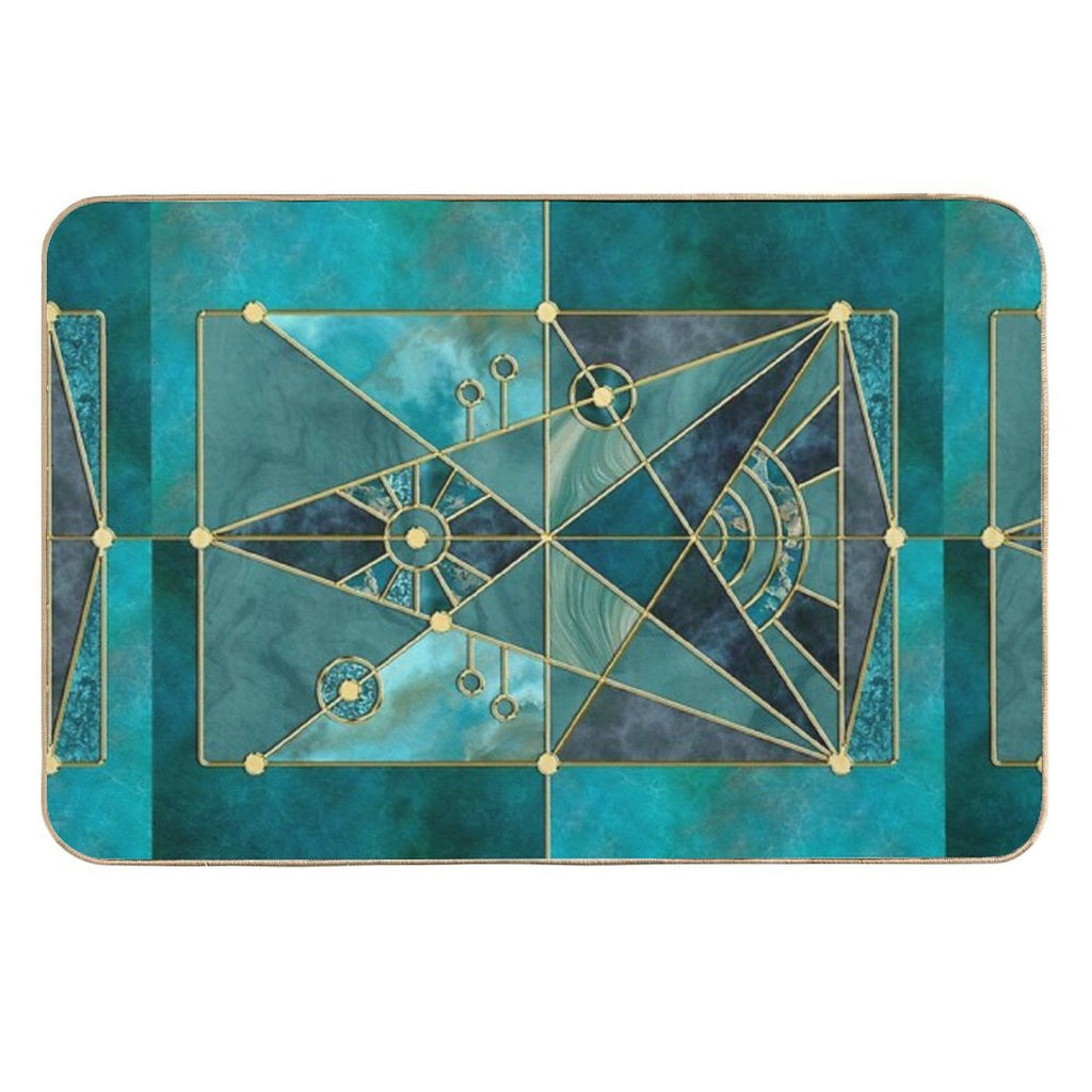 Stained Glass Watercolor Marble Mineral Design Turquoise Teal Gold  Eco-Friendly Bath Mat