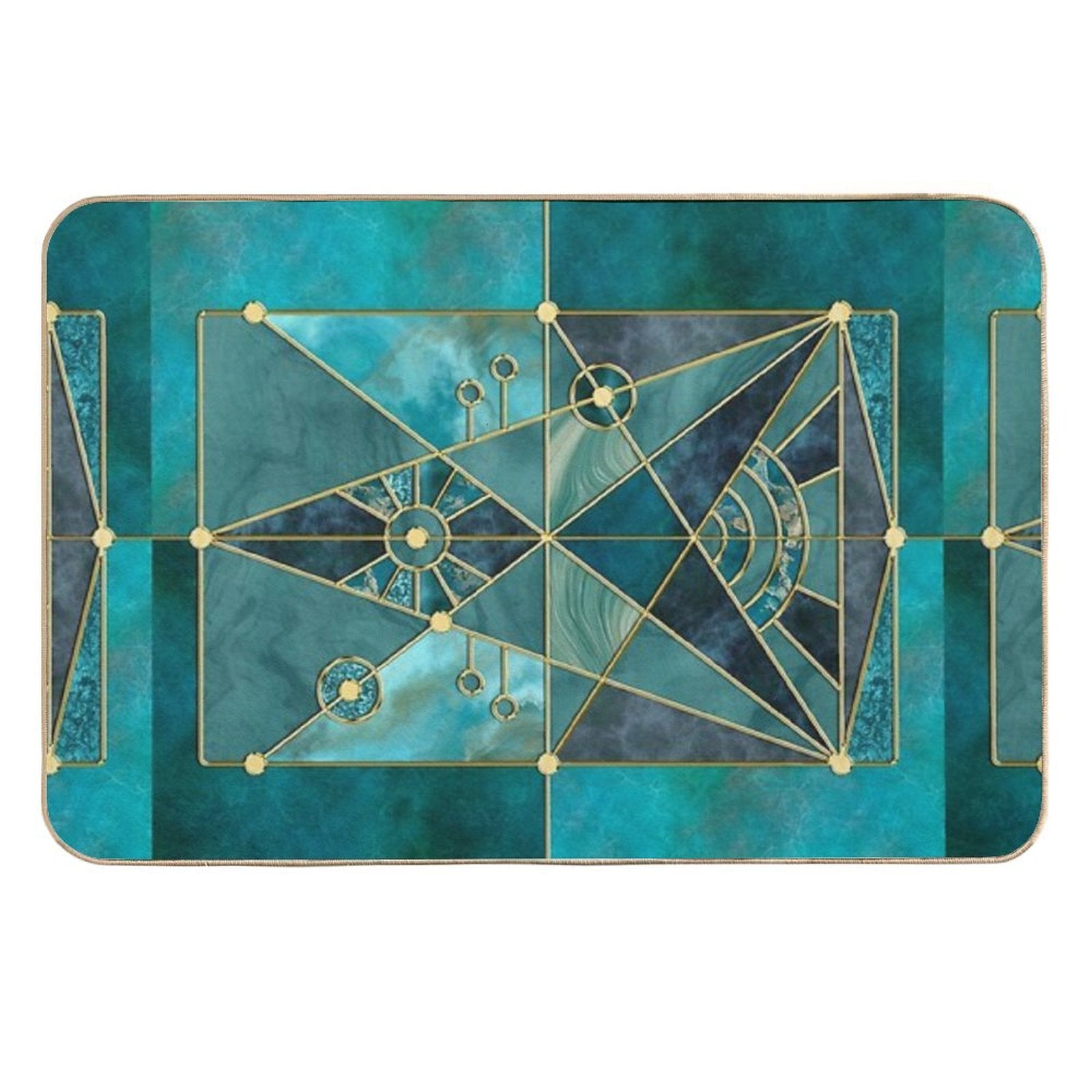 Stained Glass Watercolor Marble Mineral Design Turquoise Teal Gold  Eco-Friendly Bath Mat