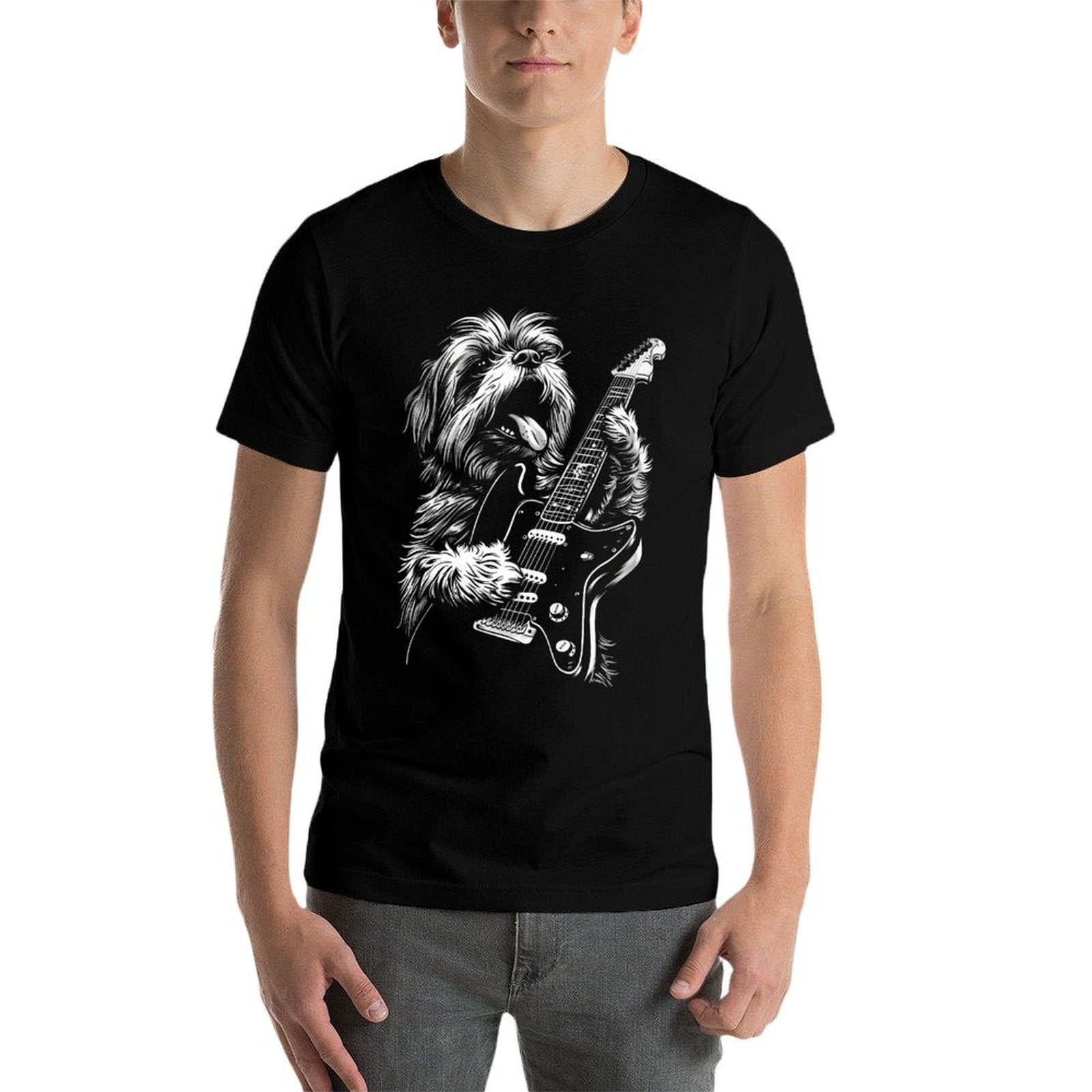 Funny Shih Tzu Dog Playing Electric Guitar Rock Dog Dad Premium  Classic T-Shirt