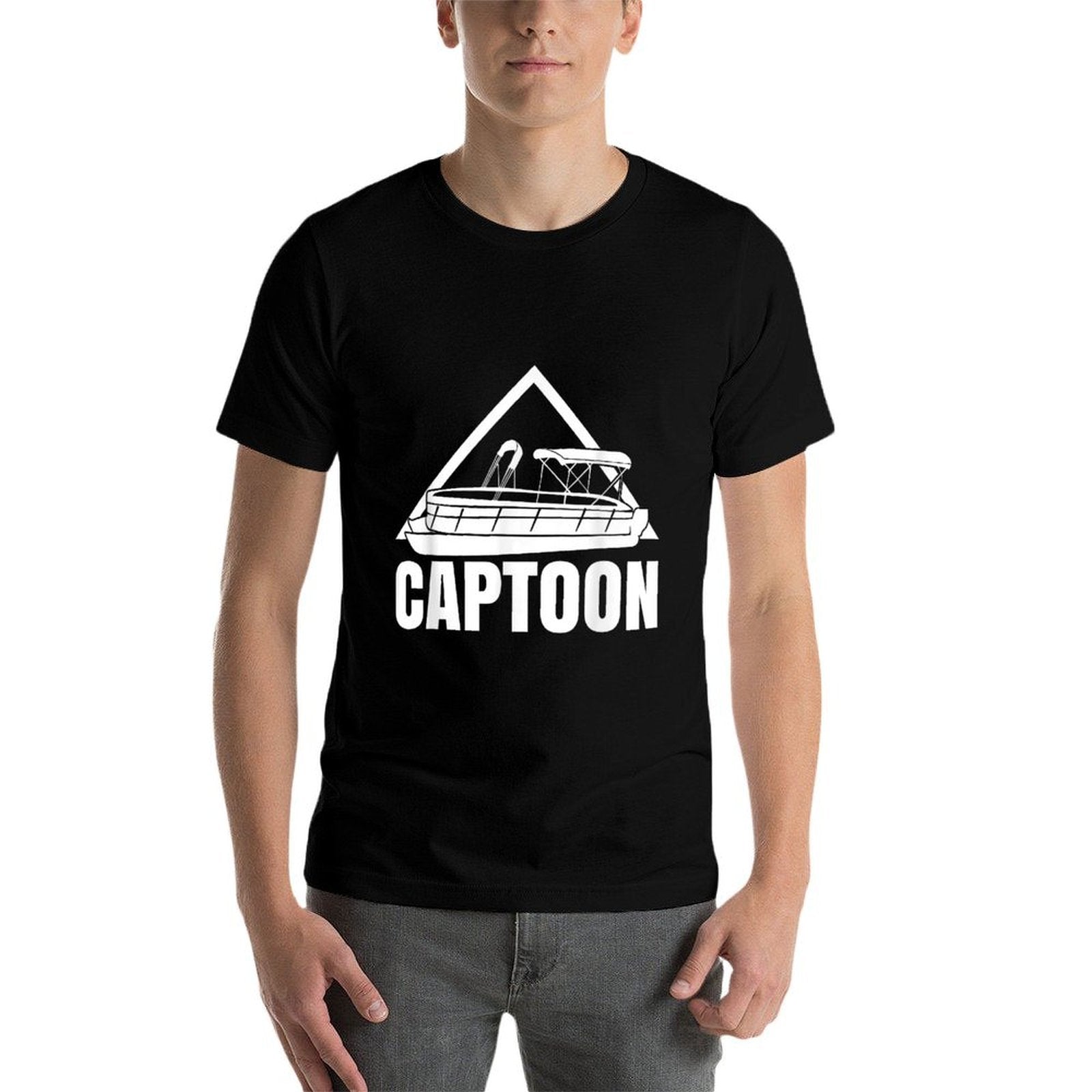 Captoon Funny Boating Pontoon Tritoon Captain Pontoon Boat  Rolled Sleeves T-Shirt