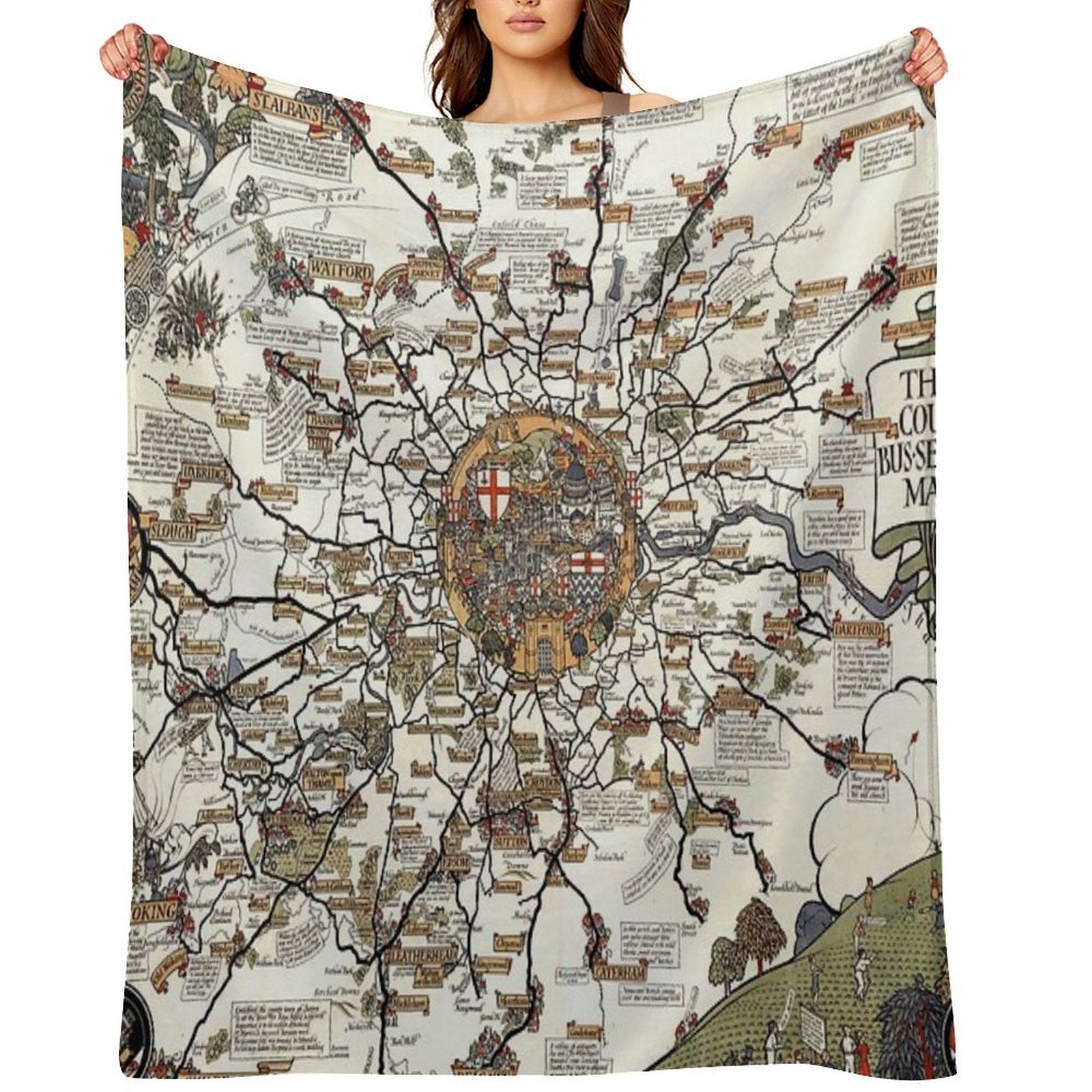 1928 Vintage London Bus-Services Map Lightweight Throw Blanket