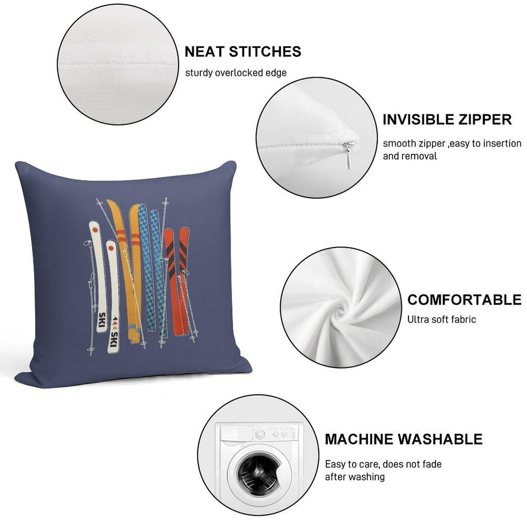 Retro Colorful Skis Soft Style Accent Throw Pillow