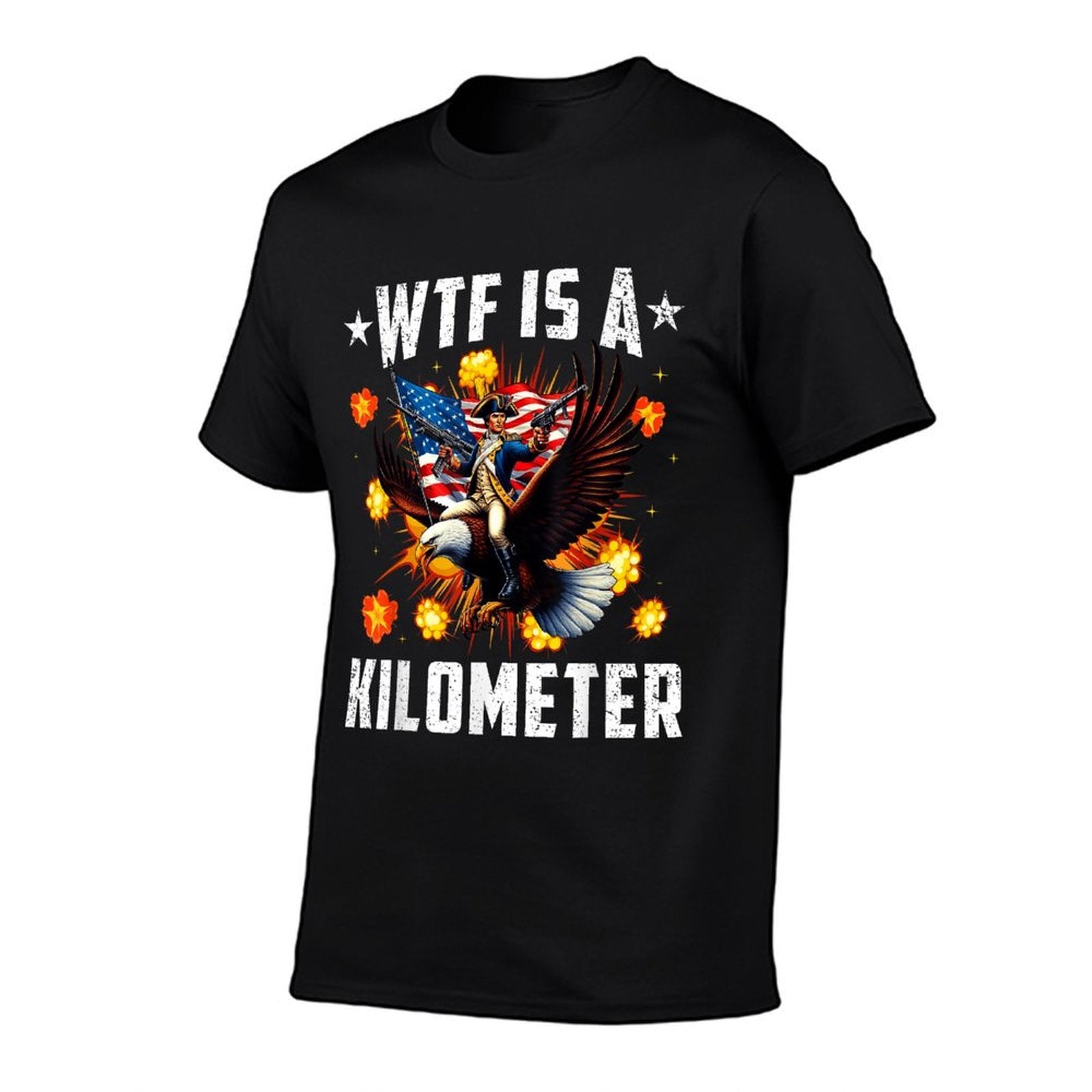 Retro WTF Is A Kilometer Funny Patriotic American Freedom  Slim-fit Cut T-Shirt