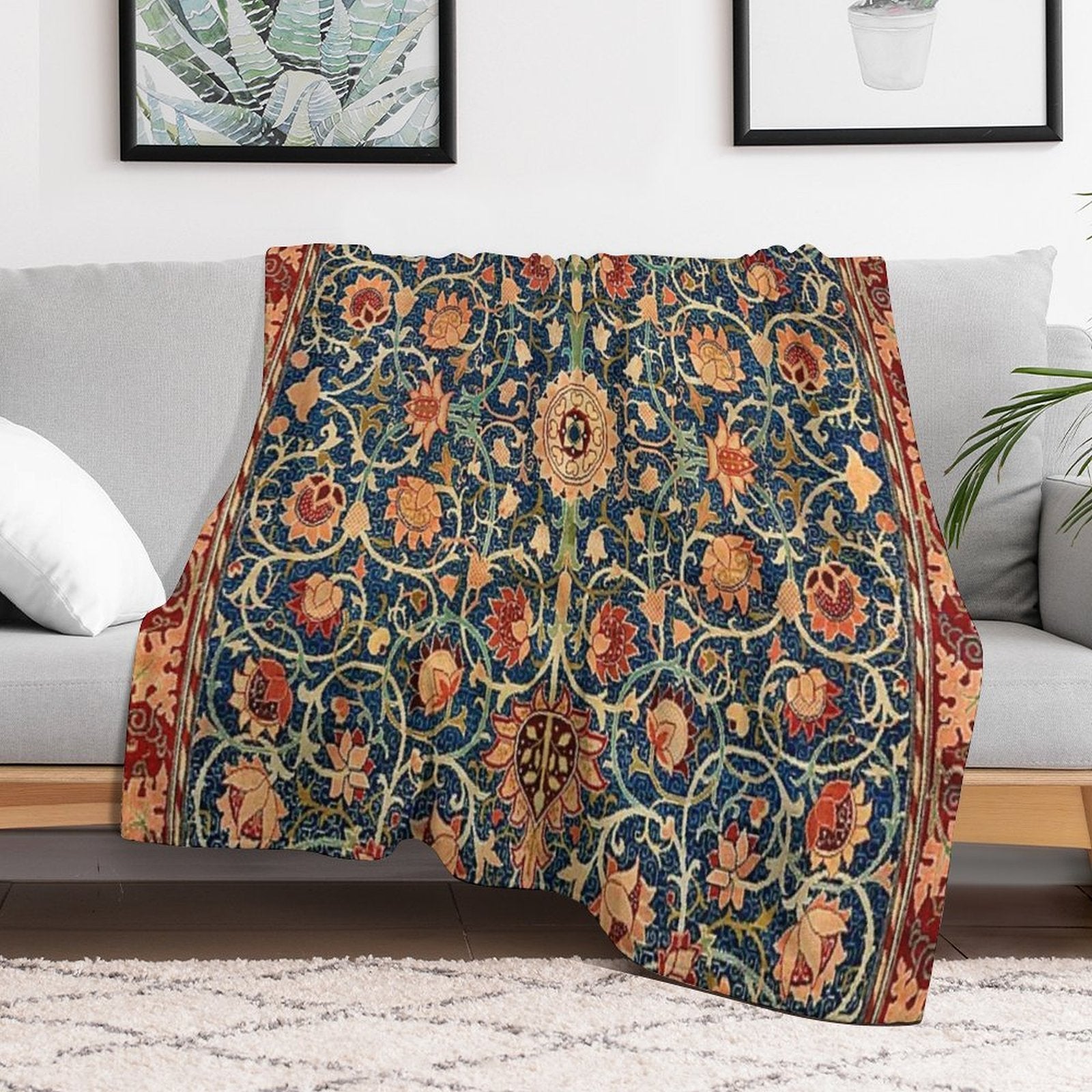 William Morris Floral Carpet Print Gift-ready Throw Blanket