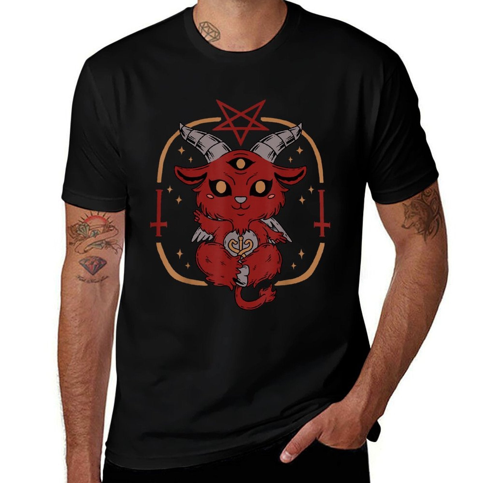 Lucifer Sigil Satan Satanic Goat Cute Goth Baby Baphomet  Polyester Blend T-Shirt