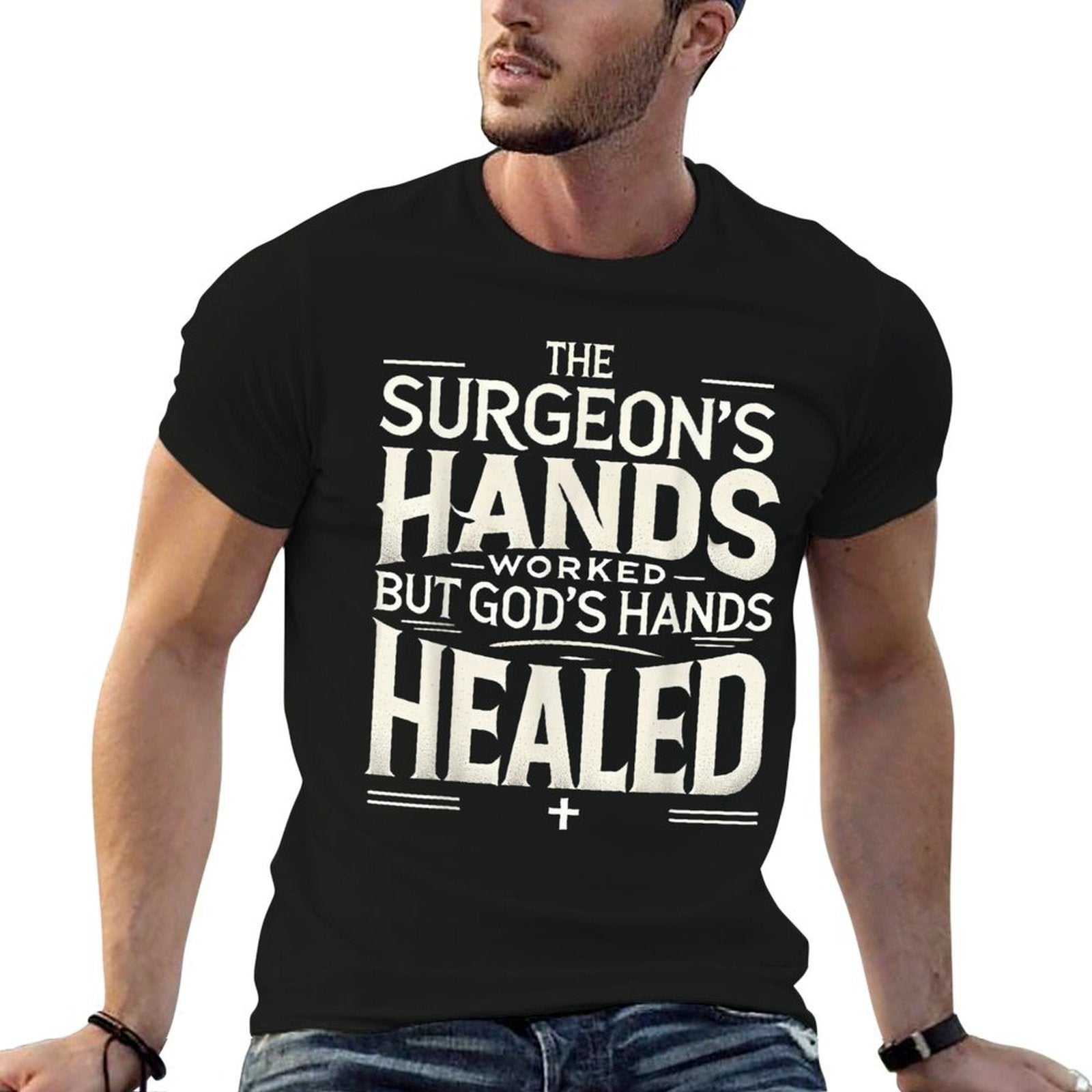 Inspirational Christian Faith Religious Surgery Recovery Men  Rolled Sleeves T-Shirt