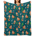 Winter Fox Christmas Holiday Machine-washable Throw Blanket