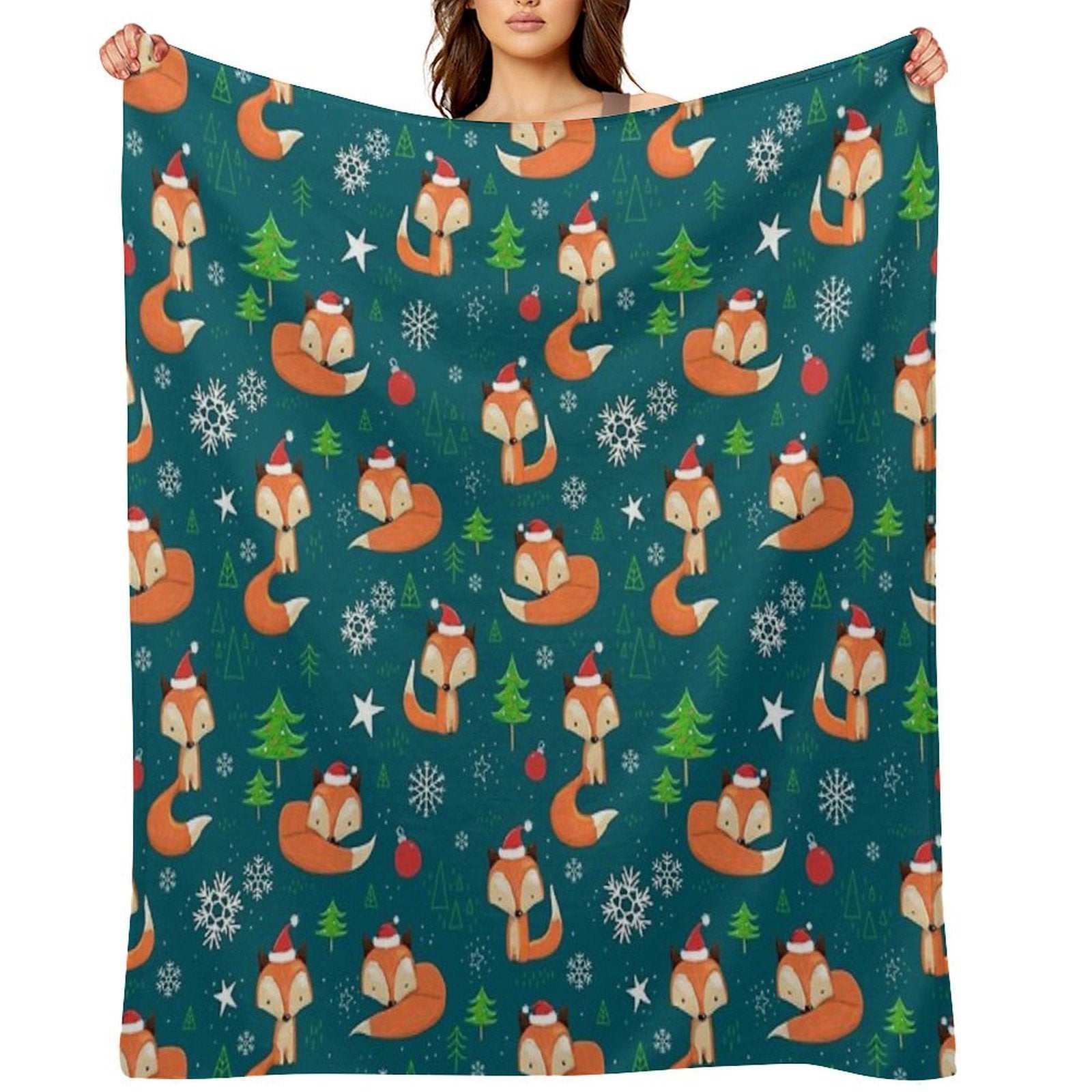Winter Fox Christmas Holiday Machine-washable Throw Blanket