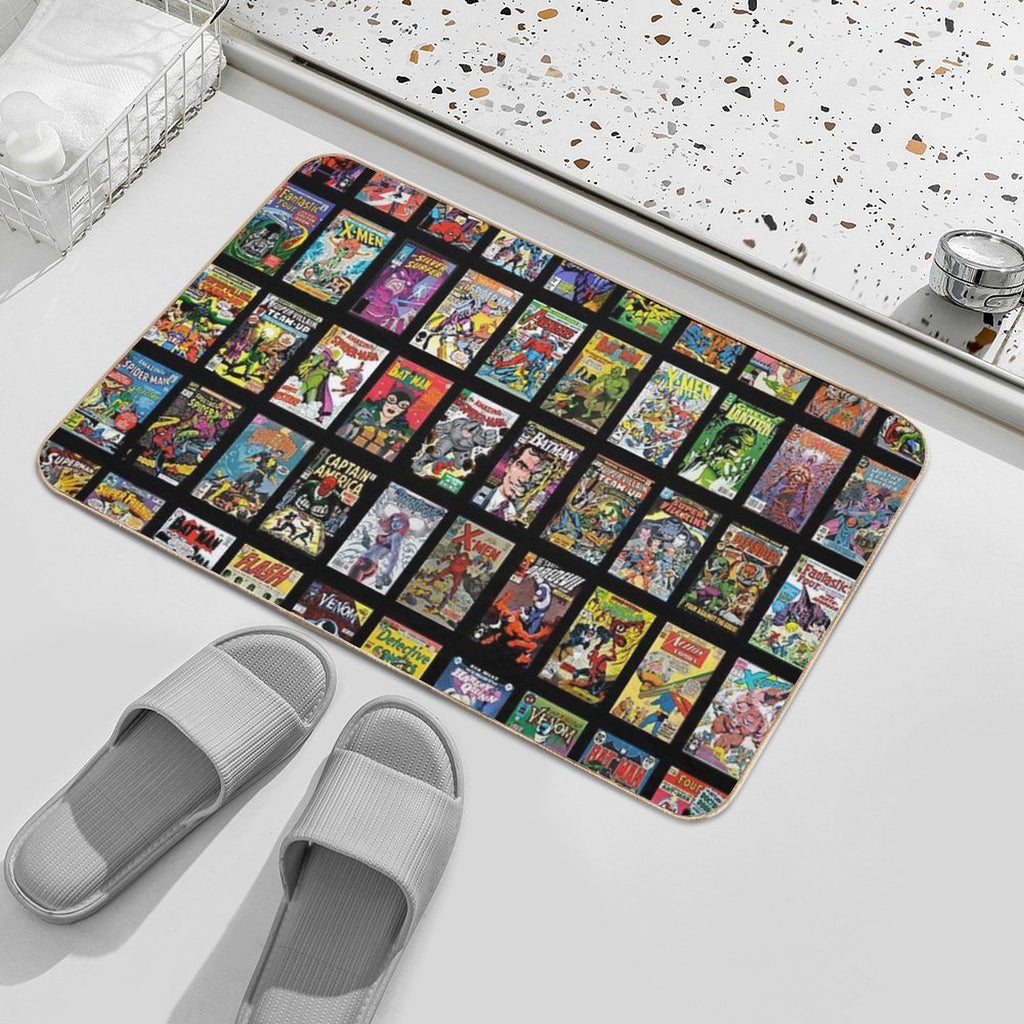 Vintage Superhero Evil Villains Comic Book Collection Retro Pattern  Non-Slip Bath Mat