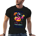 Pink Flamingo Drinking Cocktails Summer Vacation Beach Funny  Relaxed-fit T-Shirt