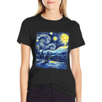 Van Gogh Starry Night Three Wise Men Funny Christian  Rolled Sleeves T-Shirt