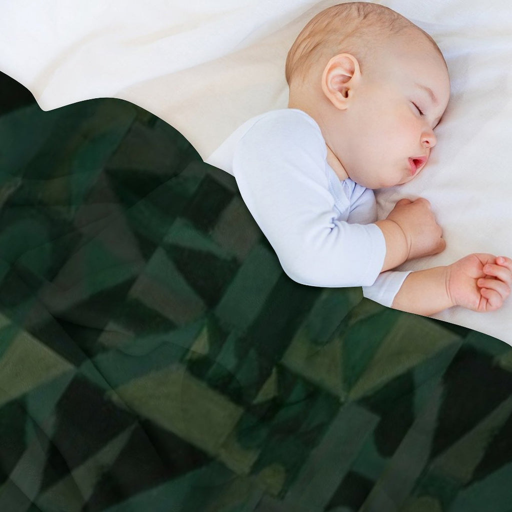 Dark Green Geometric Pattern Design Done in Oil Pastel Anti-pilling Throw Blanket