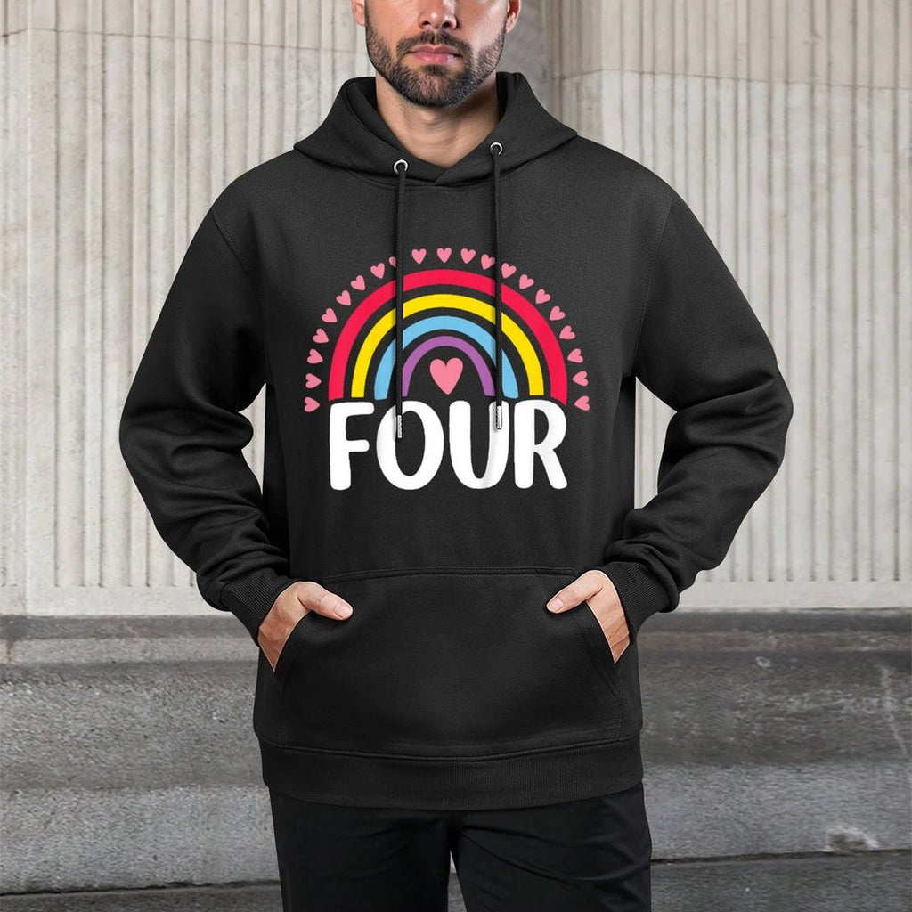 Kids 4th Birthday Gift Rainbow Fan 4 Years Old Girls 4 Bday Moisture-Wicking Hoodie