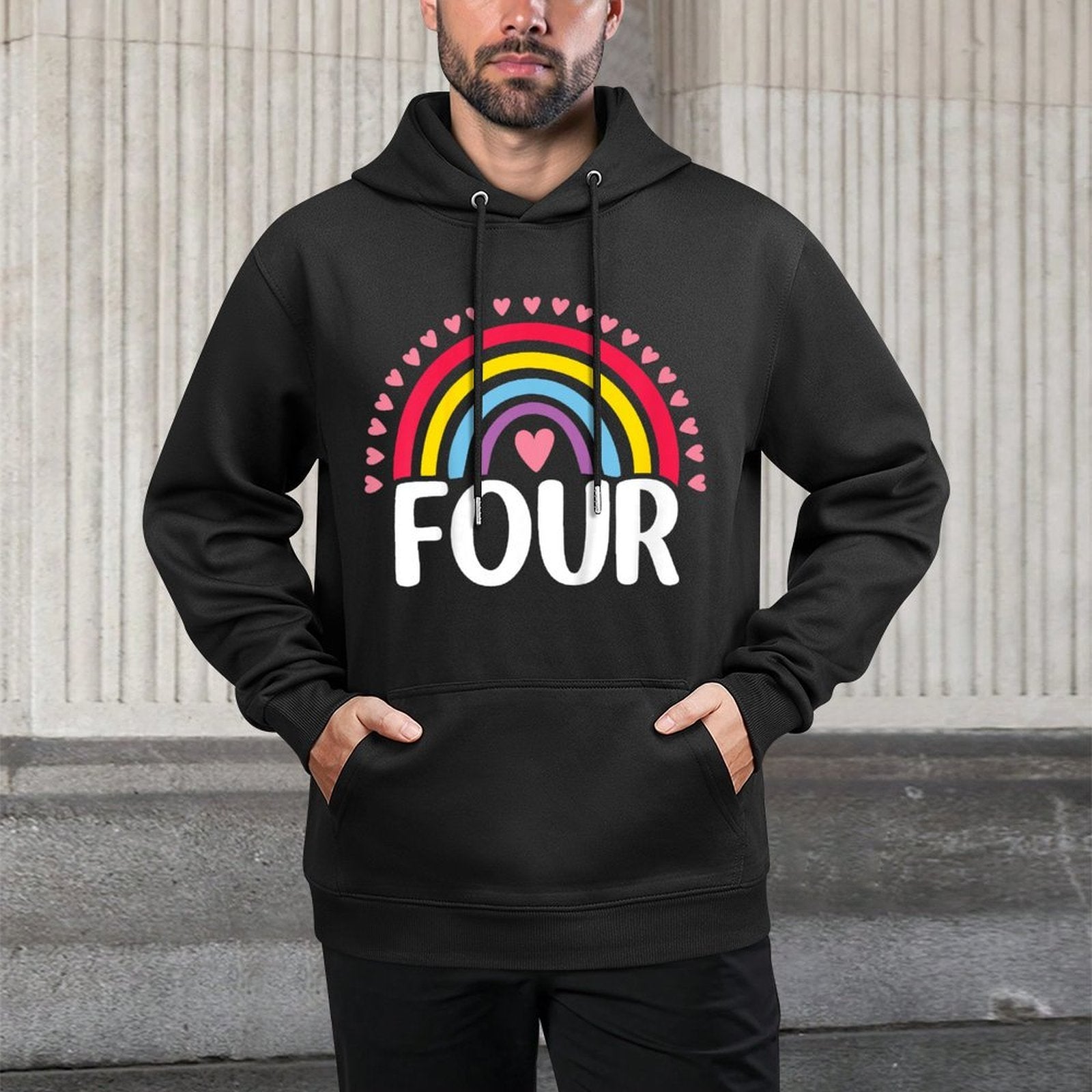 Kids 4th Birthday Gift Rainbow Fan 4 Years Old Girls 4 Bday Moisture-Wicking Hoodie