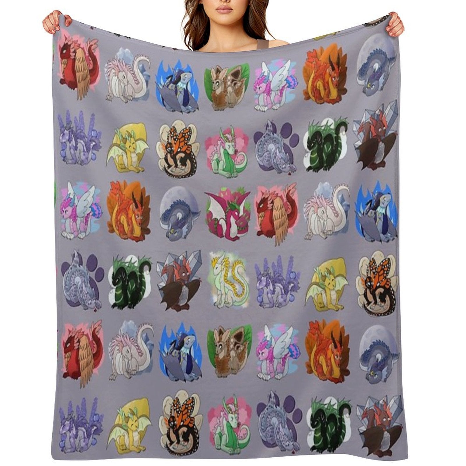 Full Dragon Pattern W Backgrounds (Purple Vers.) Gift-ready Throw Blanket