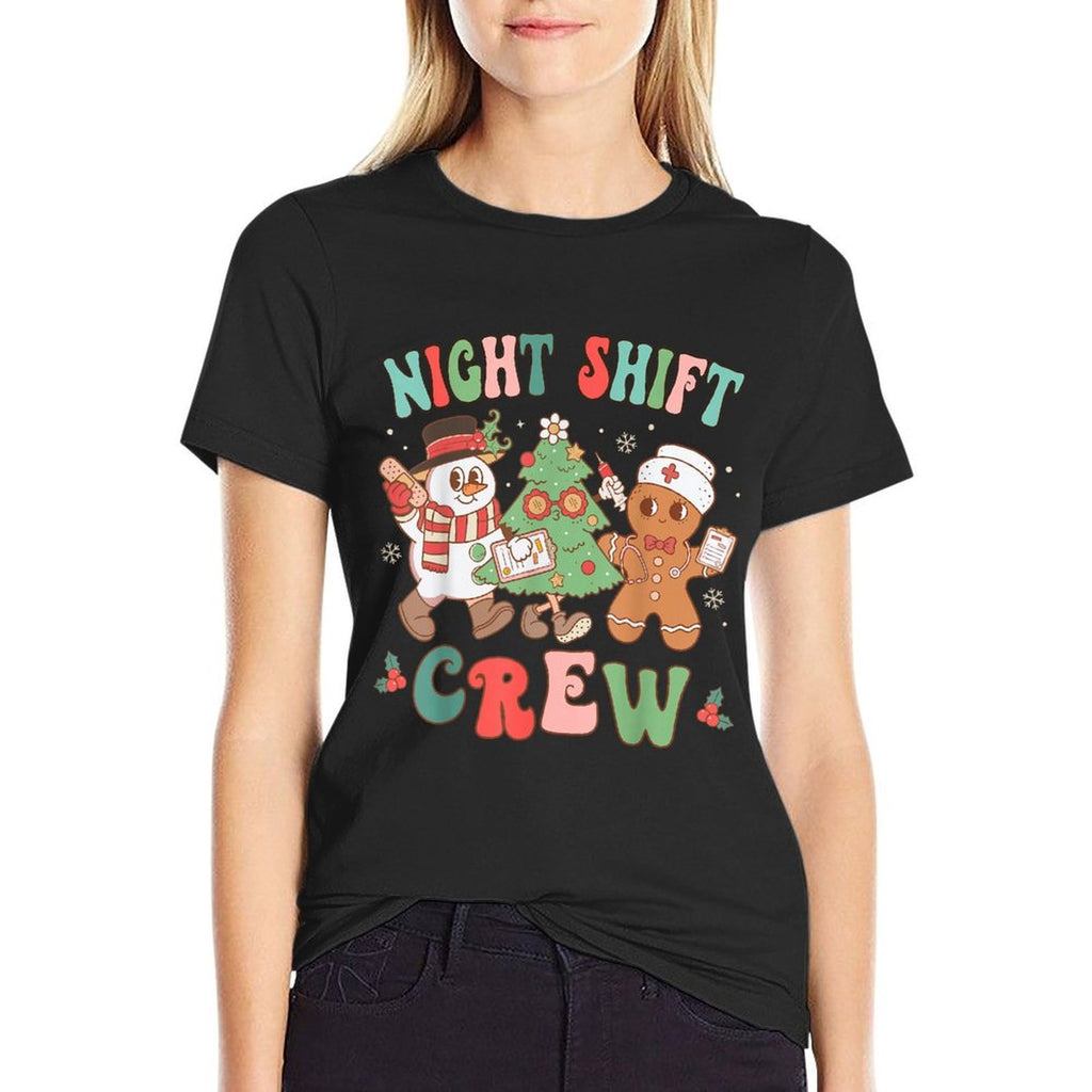 Retro Night Shift Nurse Crew Christmas Night Shift Nursing  Polyester Blend T-Shirt