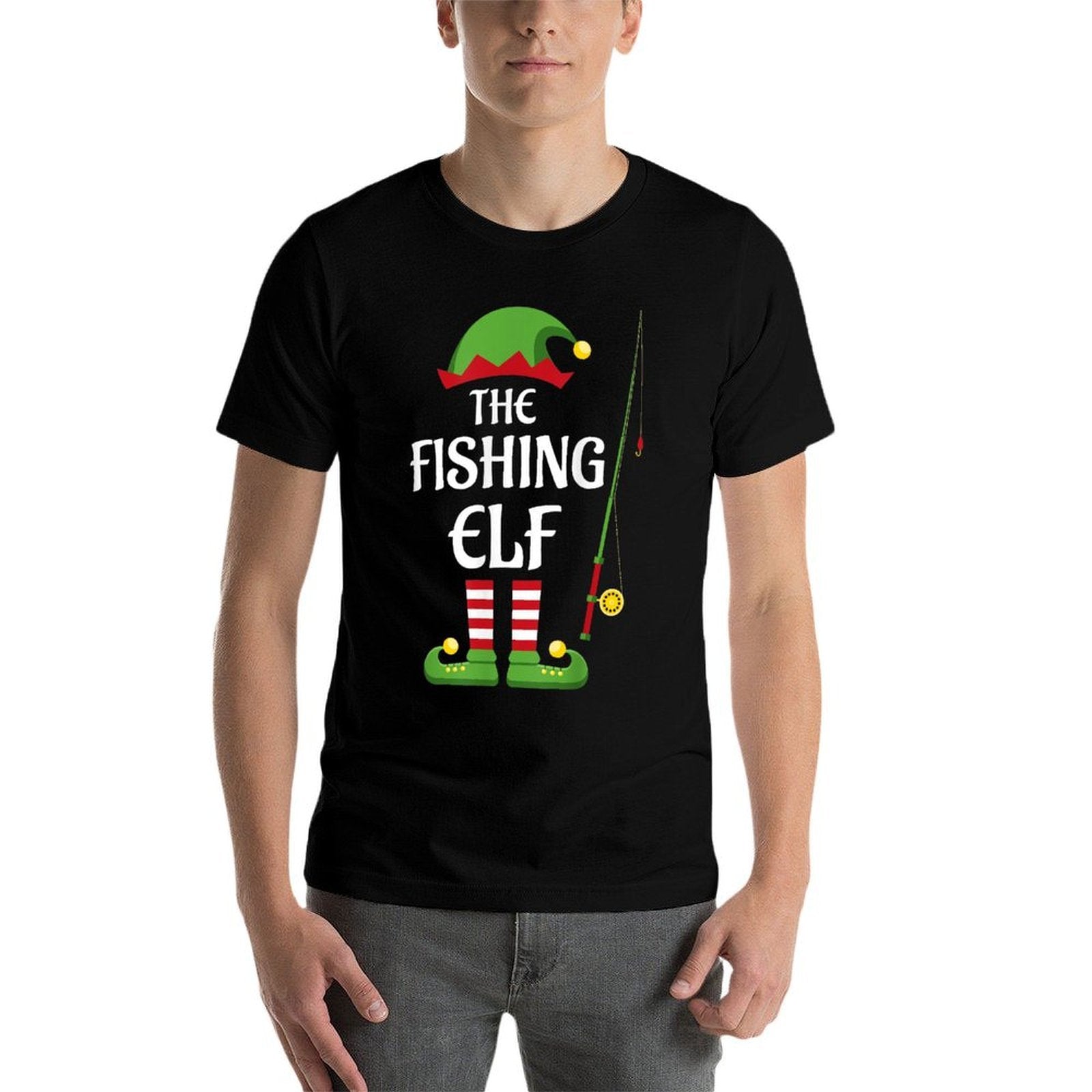 Fishing Elf Family Matching Group Christmas  Easy-care T-Shirt