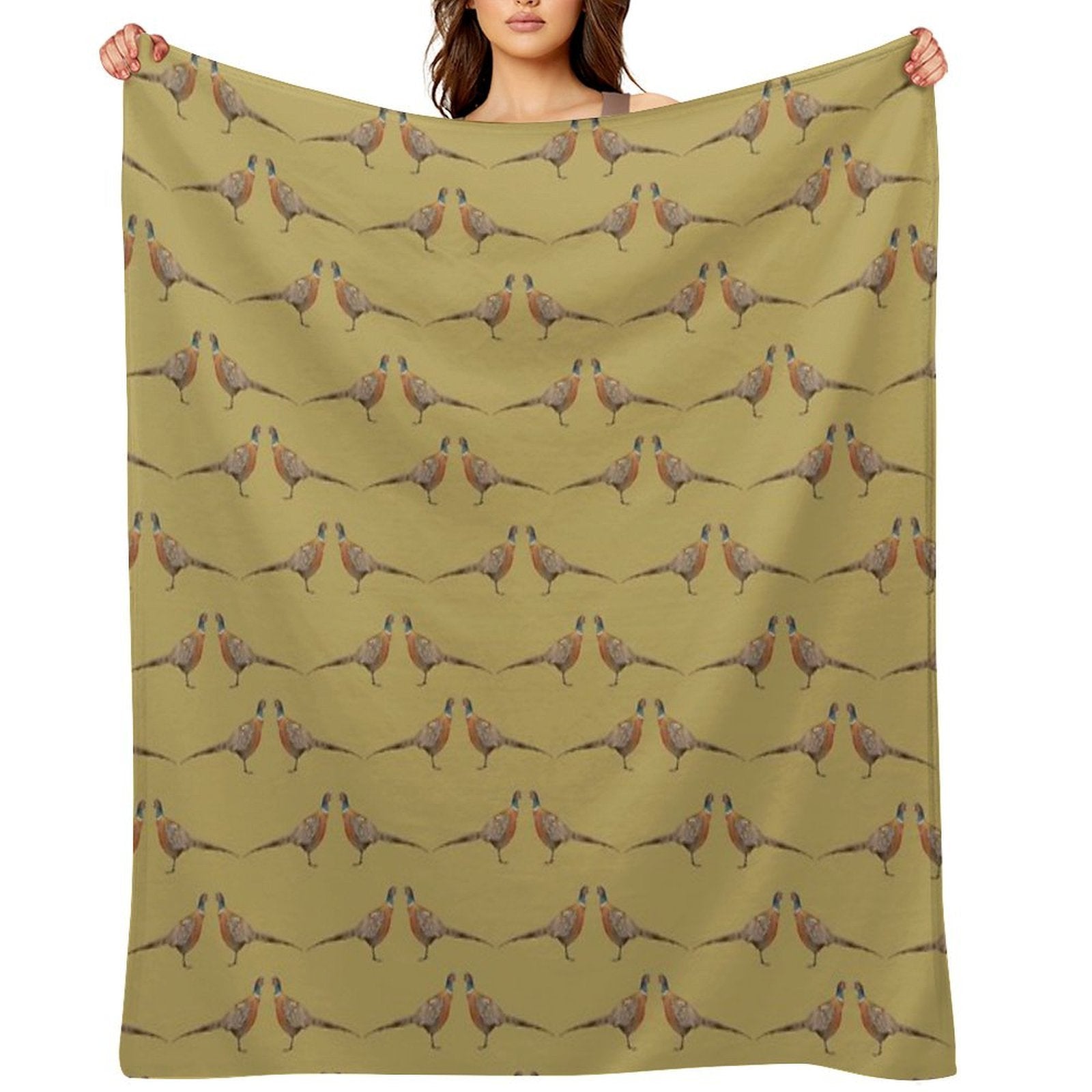 Pheasant Pattern, Mustard Premium Throw Blanket