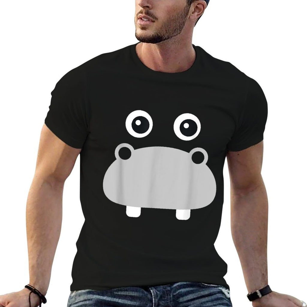 Kawaii Hippo Face Easy Animal Costume  Rolled Sleeves T-Shirt
