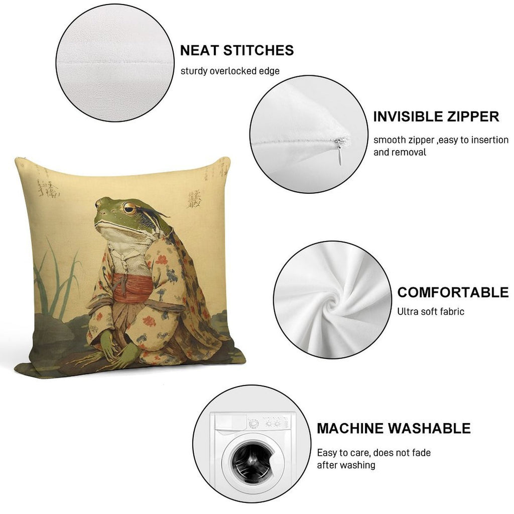 Vintage Japanese Unimpressed Frog Soft Ultra-Soft Texture Throw Pillow
