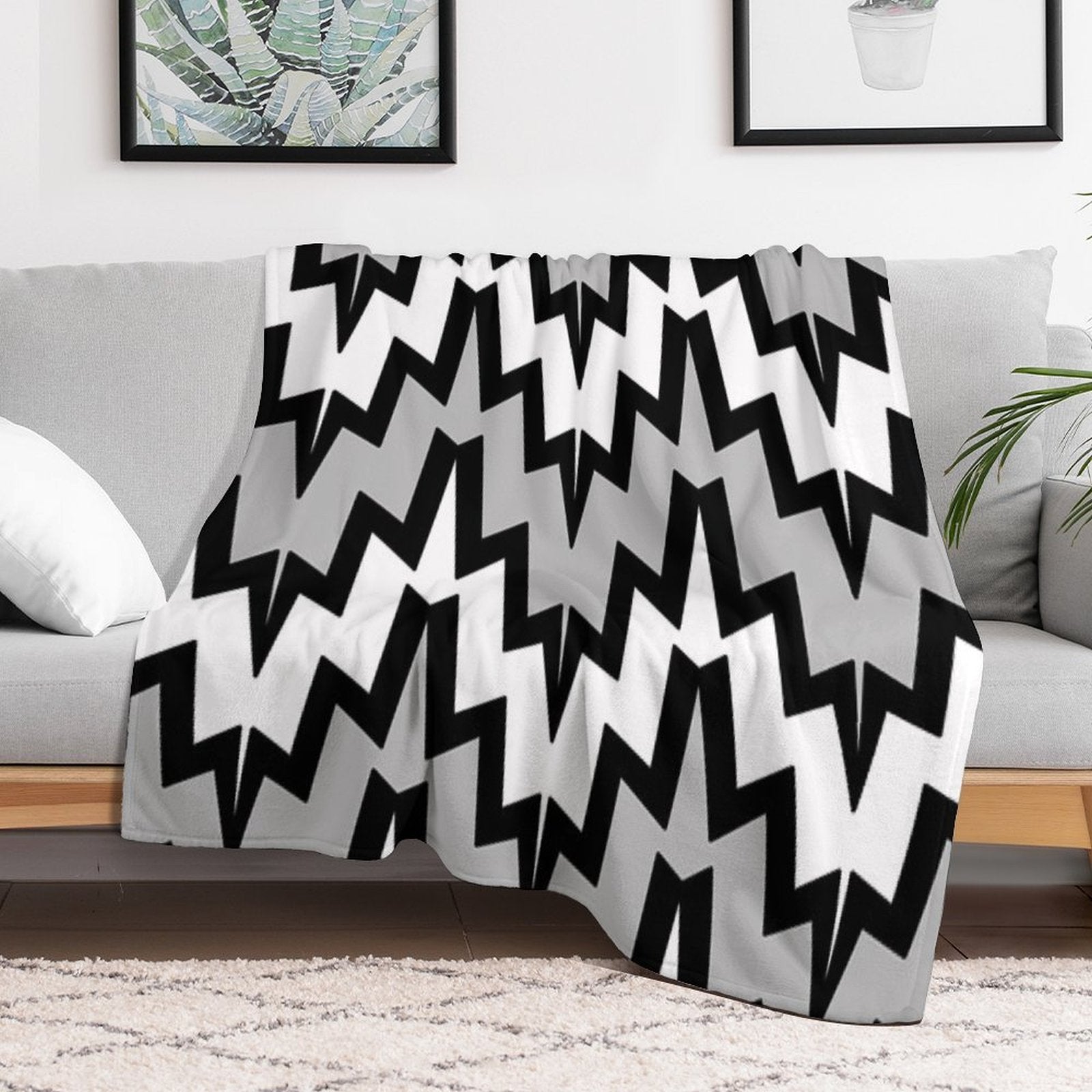 Abstract Geometric Pattern - Gray, Black And White. Eco-conscious Throw Blanket