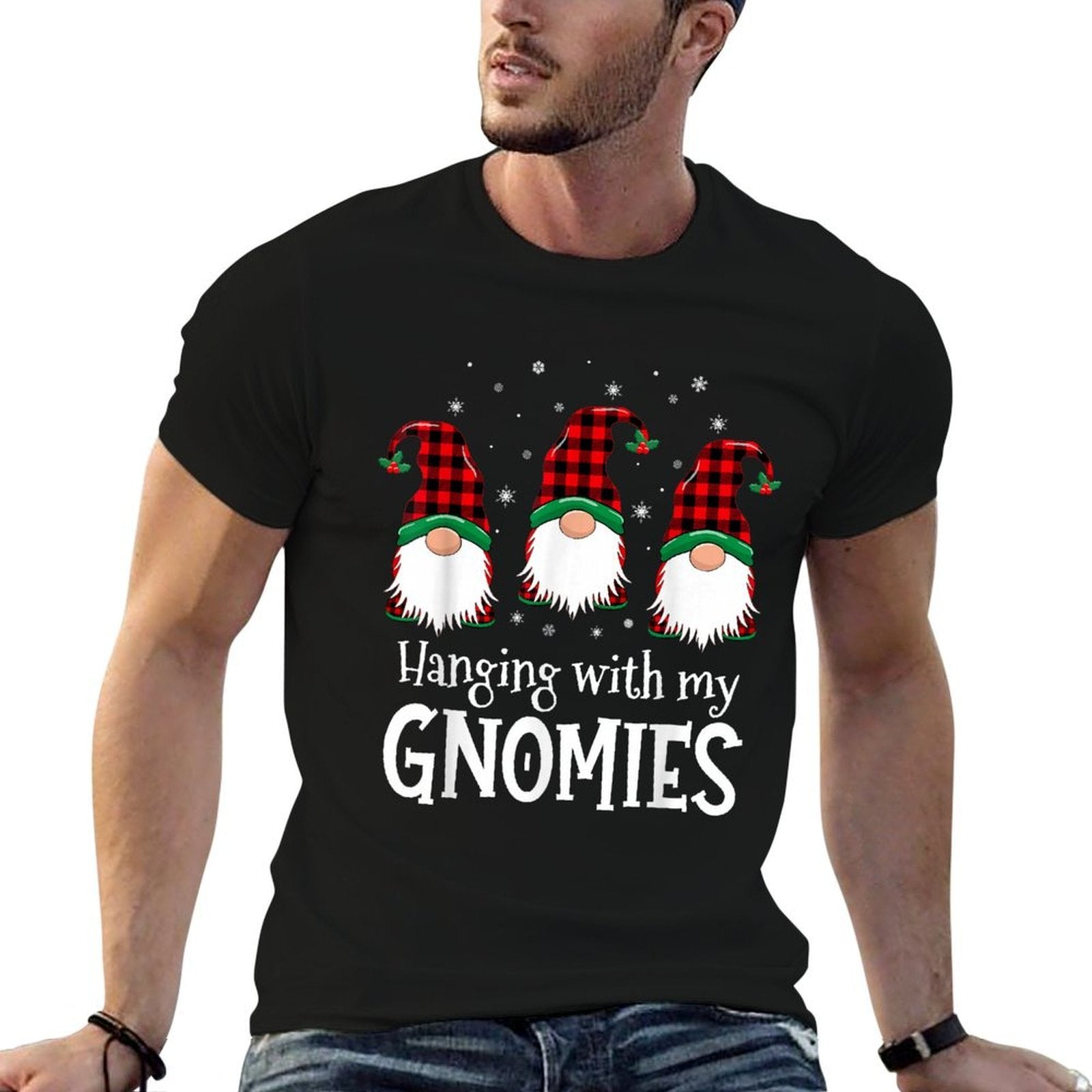 Hanging With My Gnomies Funny Red Plaid Christmas Gnome  Classic T-Shirt