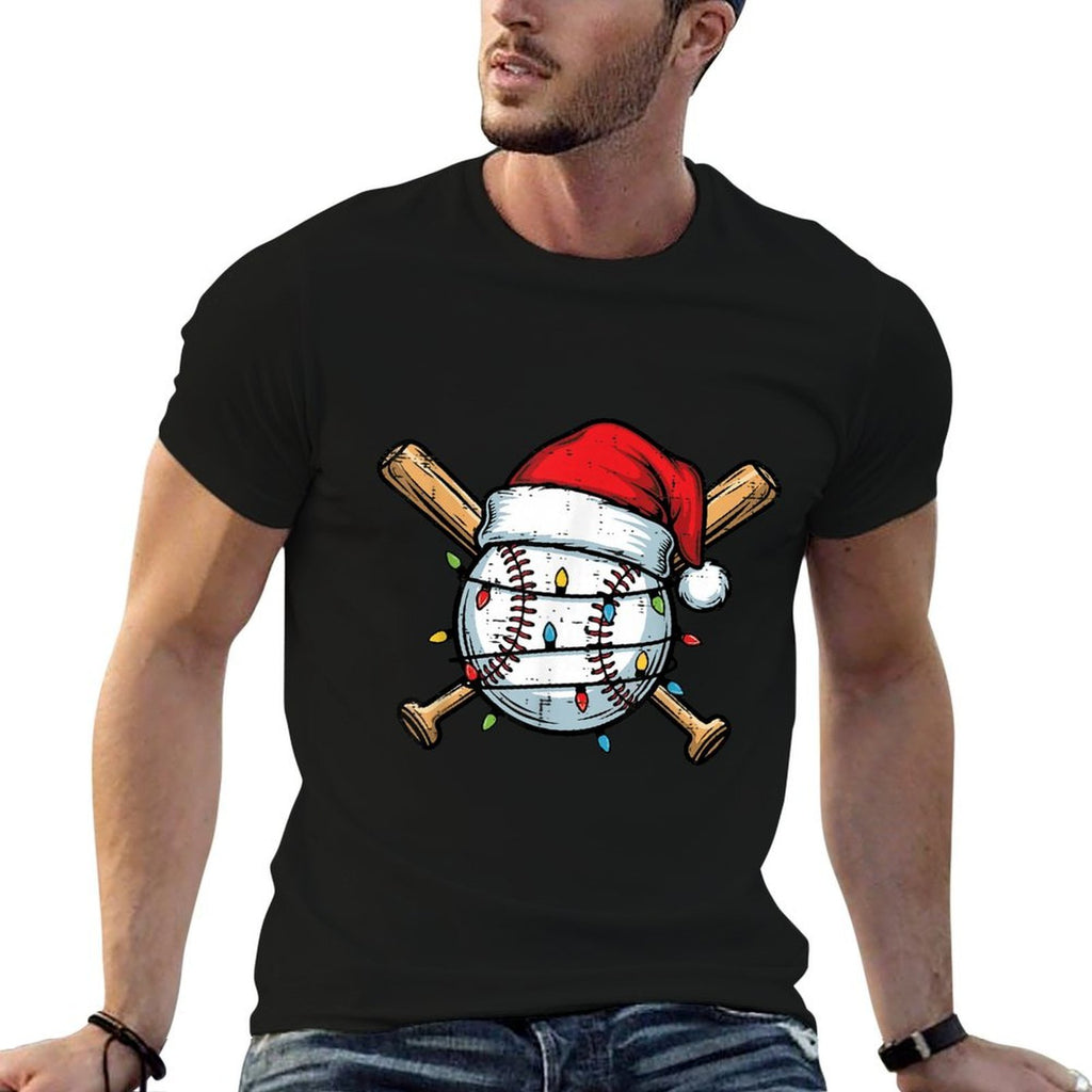 Christmas Baseball Ball Santa Hat Xmas Sports Men Boys Kids  Cotton T-Shirt