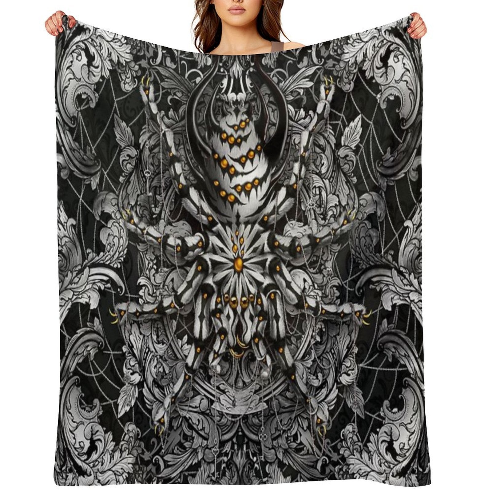 Spider Silver Black Eco-conscious Throw Blanket