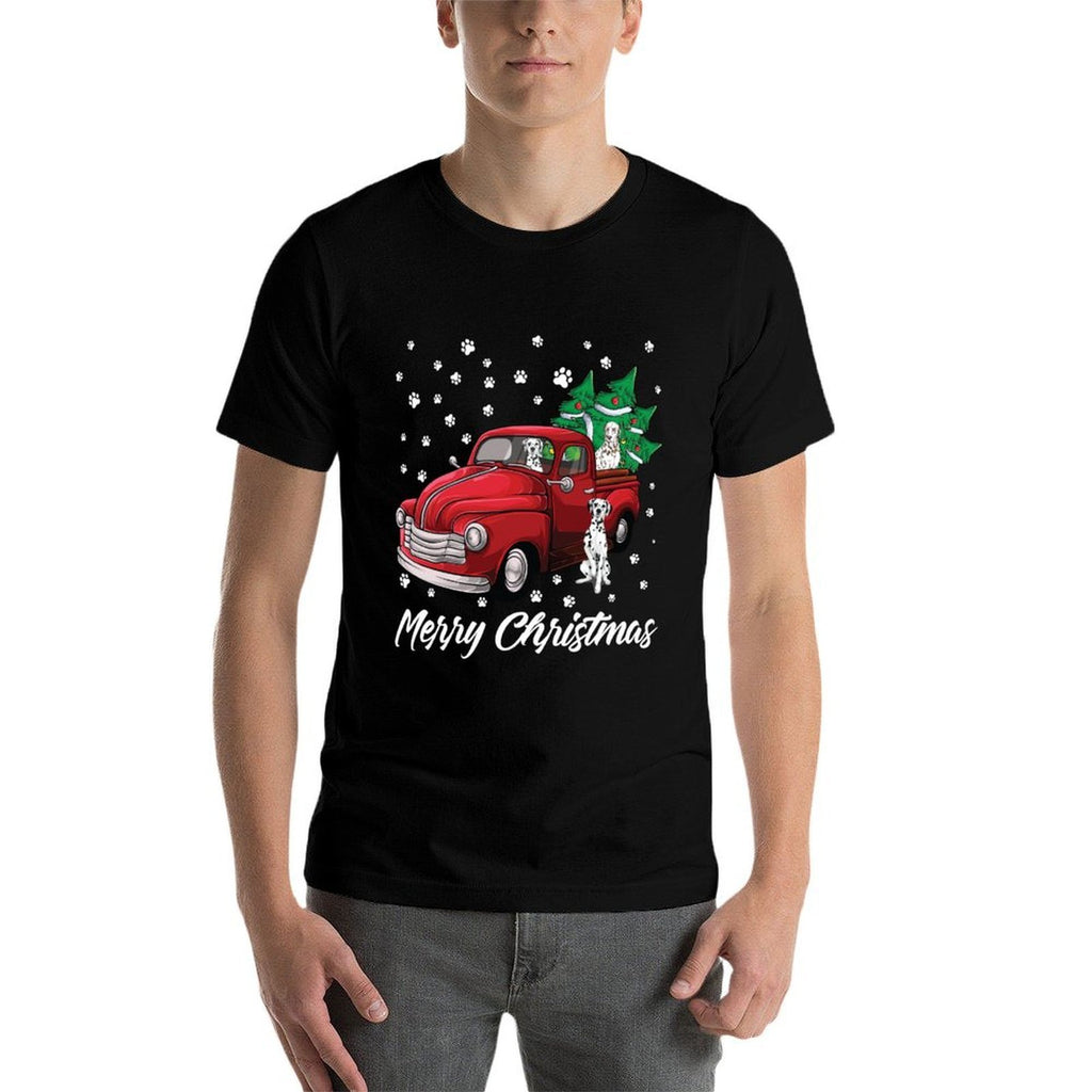 Red Truck Merry Christmas Tree Dalmatian Christmas  Slim-fit Cut T-Shirt
