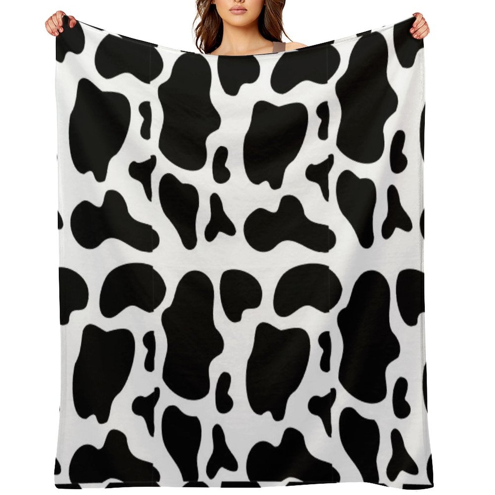 Black Cow Hand Drawn Pattern Multi-functional Throw Blanket