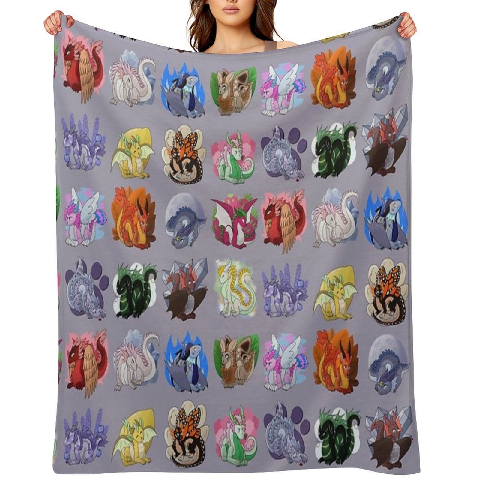 Full Dragon Pattern W Backgrounds (Purple Vers.) Gift-ready Throw Blanket