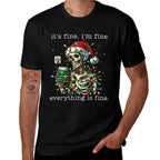 Its Fine Im Fine Everything Is Fine Christmas Skeleton  Rolled Sleeves T-Shirt
