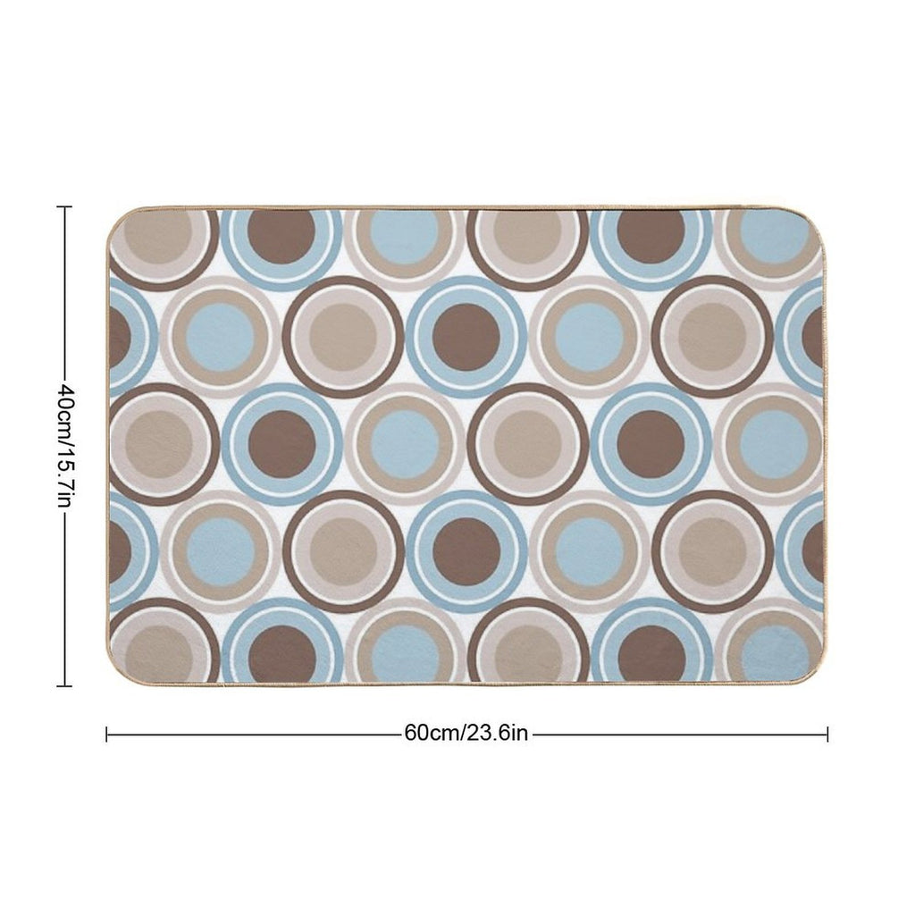 Mid Century Circle Pattern - Taupe, Brown, Slate Blue, Denim Blue  Rapid-Drying Bath Mat