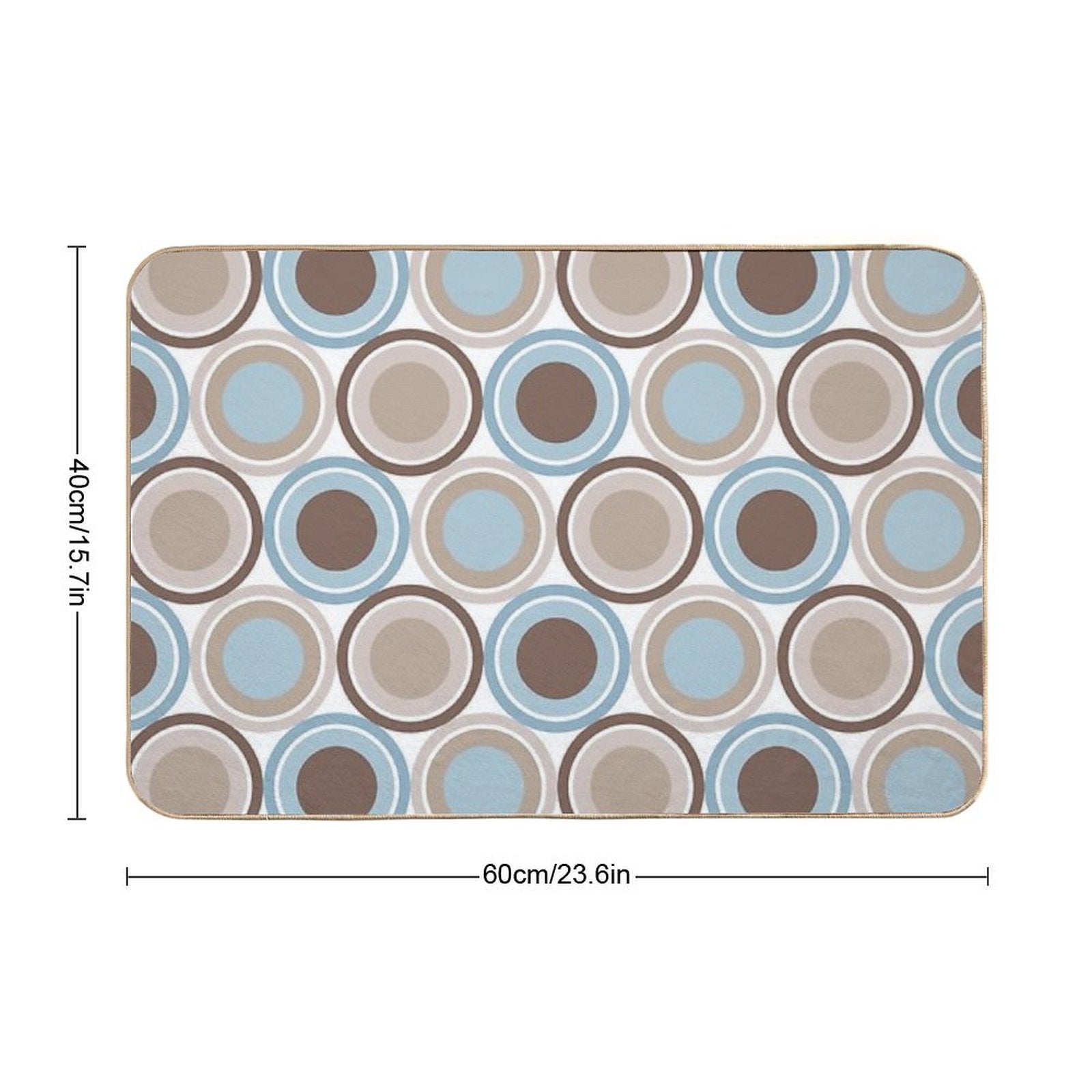 Mid Century Circle Pattern - Taupe, Brown, Slate Blue, Denim Blue  Rapid-Drying Bath Mat