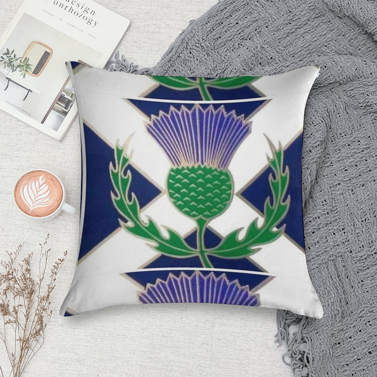 Flag of Scotland And Thistle Soft Washable Throw Pillow