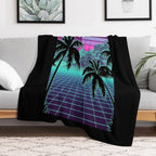 Retro 80s Vaporwave Sunset Sunrise With Outrun Style Grid Print Wrinkle-free Throw Blanket