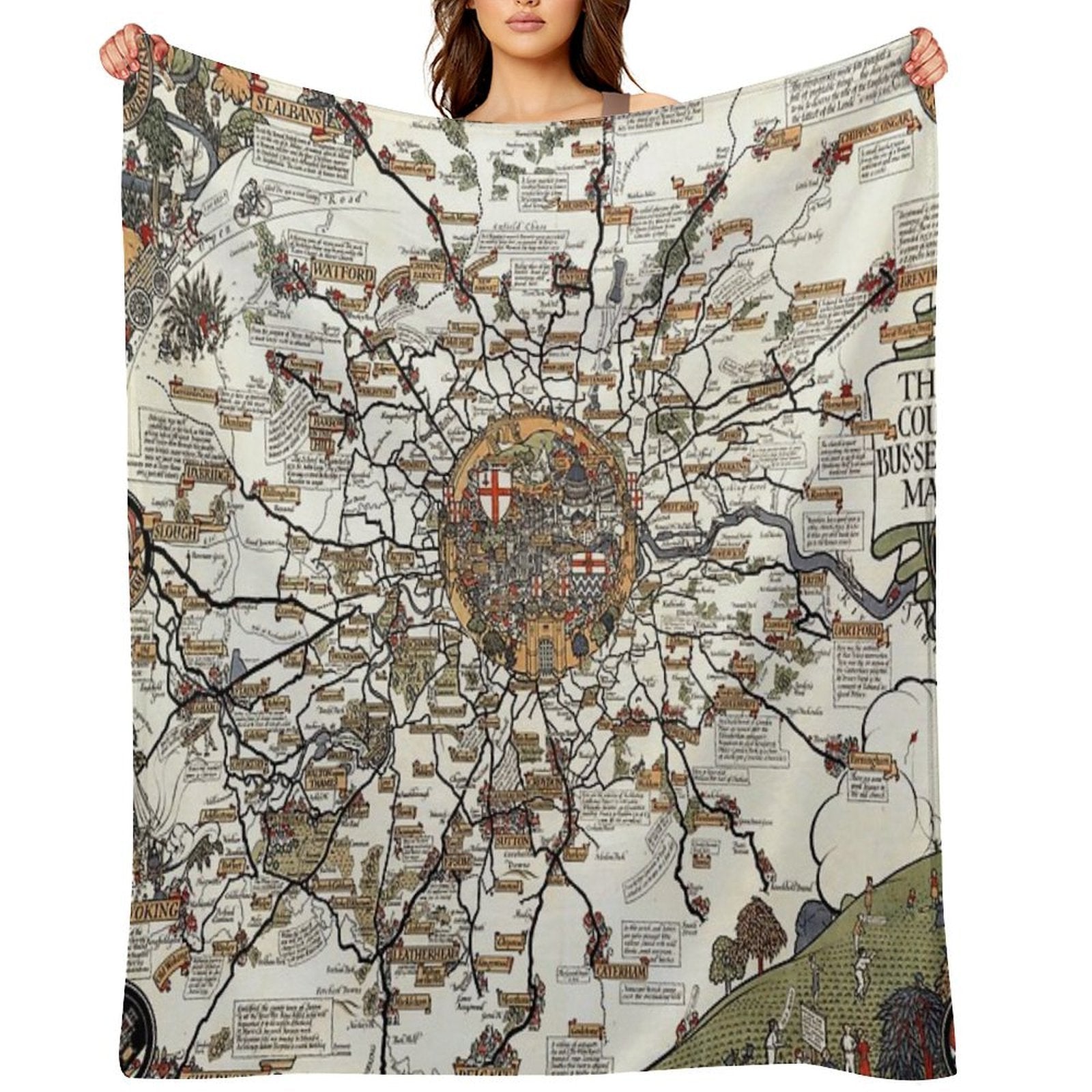 1928 Vintage London Bus-Services Map Lightweight Throw Blanket