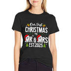 Our First Christmas As Mr  Mrs 2025 Married Couples Pajamas  Eco-friendly Material T-Shirt