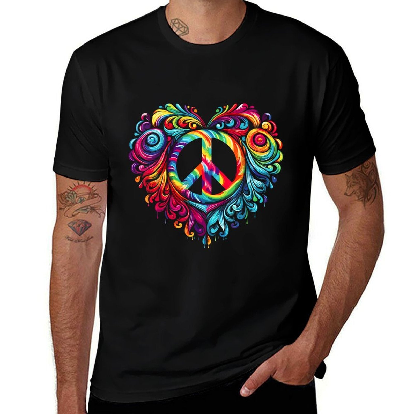 Heart Peace Sign Colorful Hippie  Easy-care T-Shirt