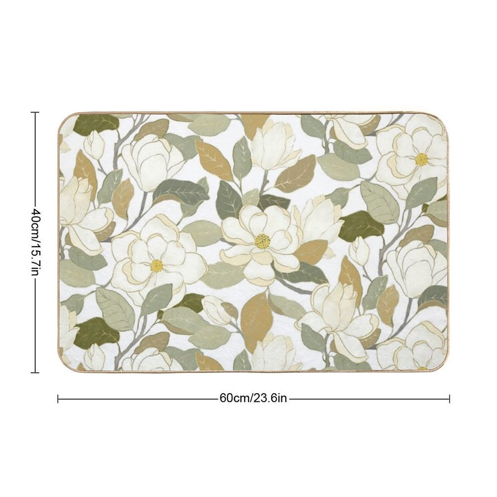 White Magnolia Flowers  Easy To Clean Bath Mat
