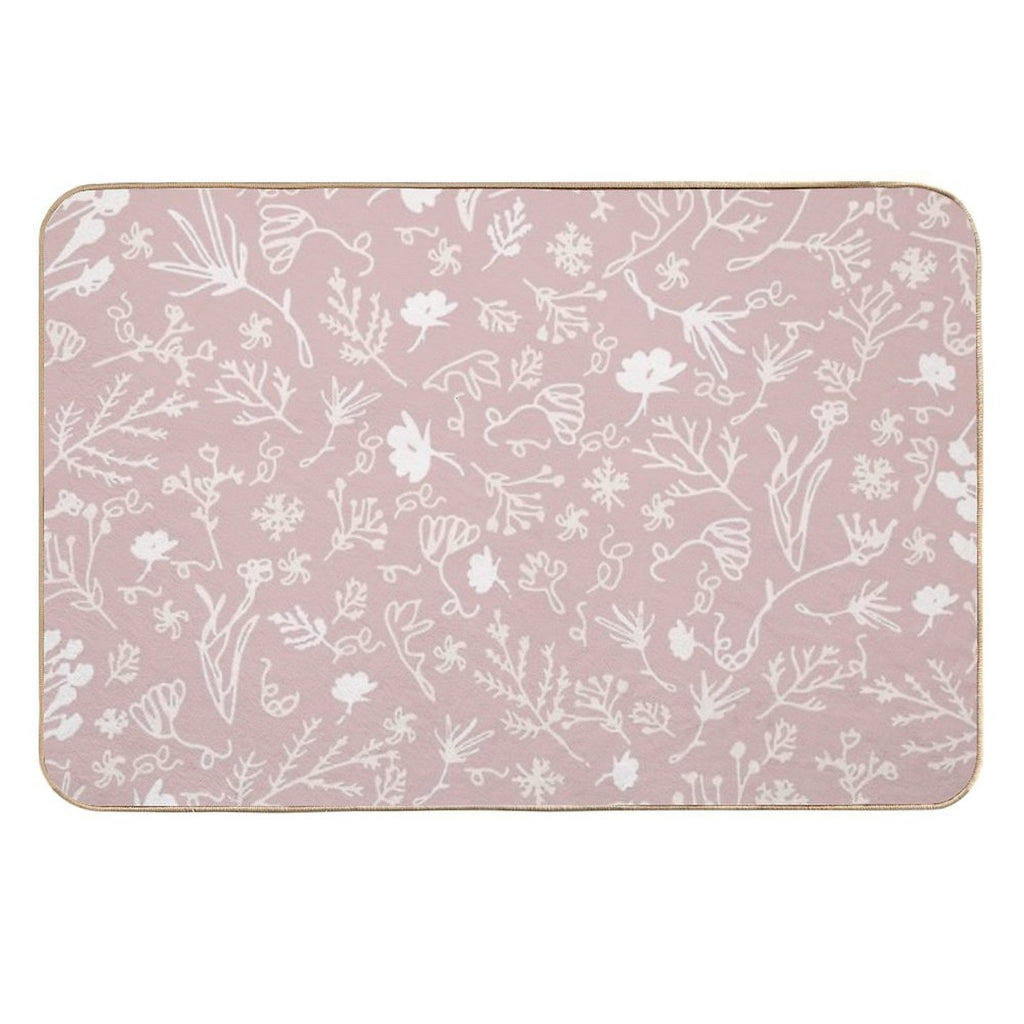 Botanical-Pattern, Set, Pink, 2, Pale-pink, Botanic, Nature, Botanical, Floral, Flowers, Floral-pattern, Leaves, Plants, Minimal  Easy To Clean Bath Mat