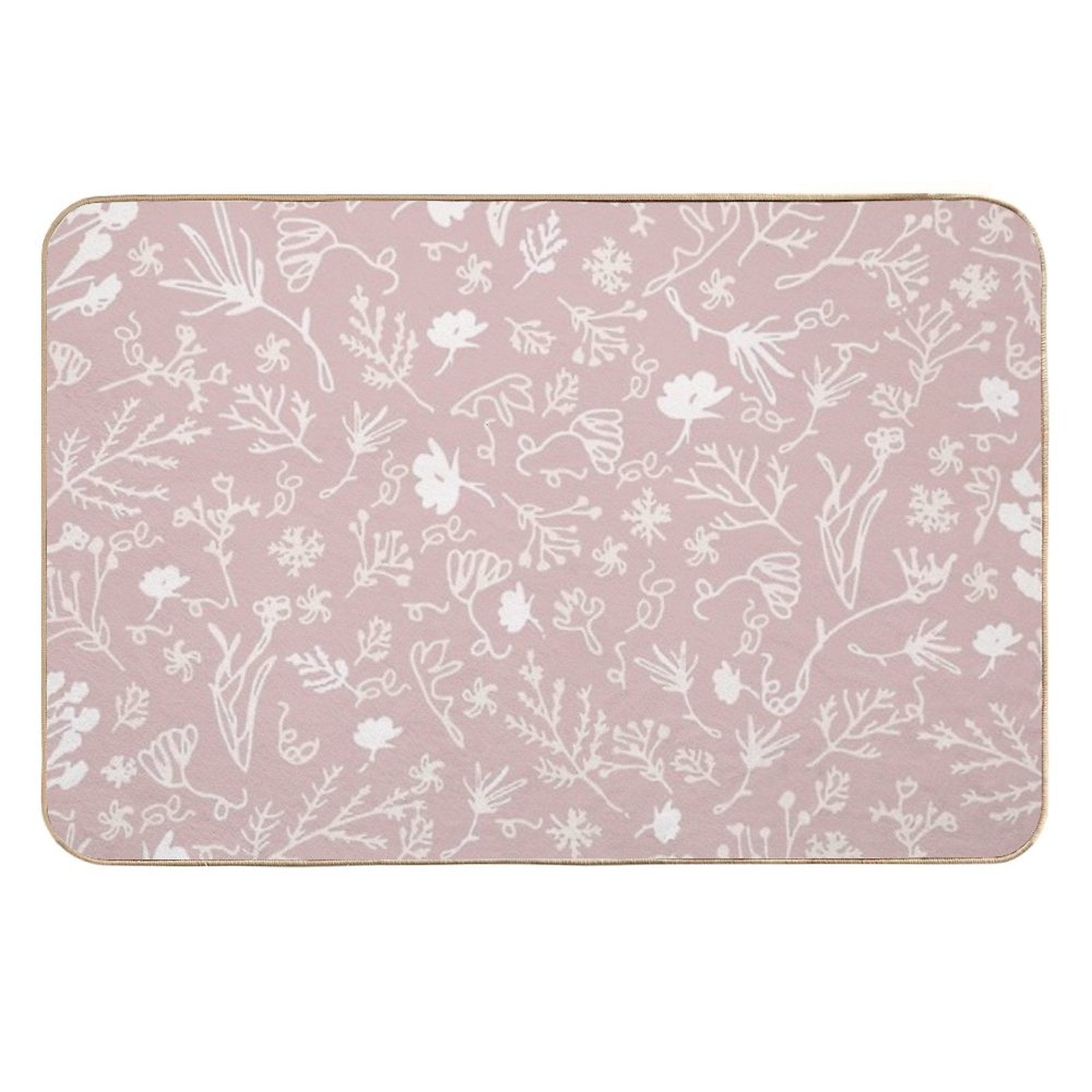 Botanical-Pattern, Set, Pink, 2, Pale-pink, Botanic, Nature, Botanical, Floral, Flowers, Floral-pattern, Leaves, Plants, Minimal  Easy To Clean Bath Mat