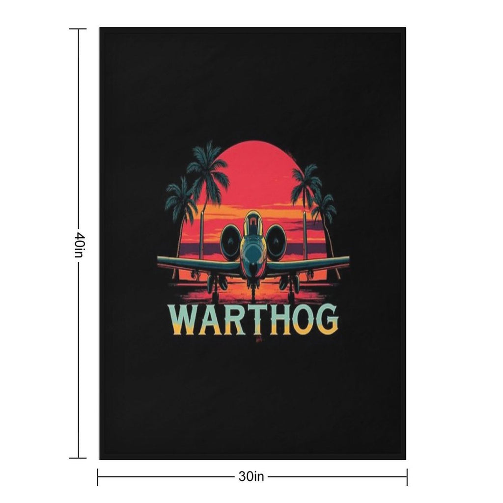 A-10 Warthog – Retro Jet Fighter Sunset Art Eco-conscious Throw Blanket