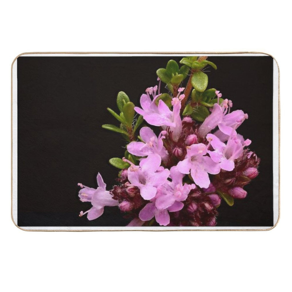 Tiny Pink Flowers Close-Up of Thymus Vulgaris in Bloom  Pet-Safe Bath Mat