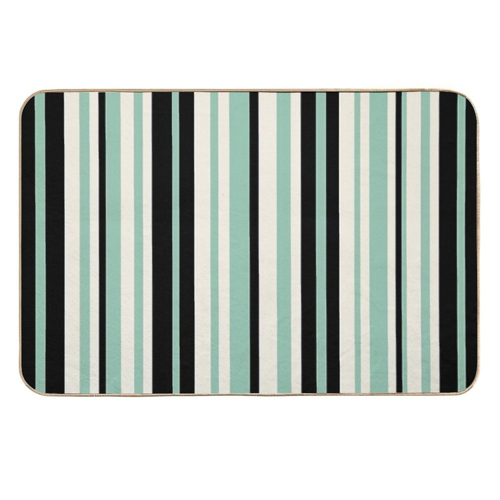 Vertical Retro Stripes in Mint Green, Black, And Cream  Easy To Clean Bath Mat