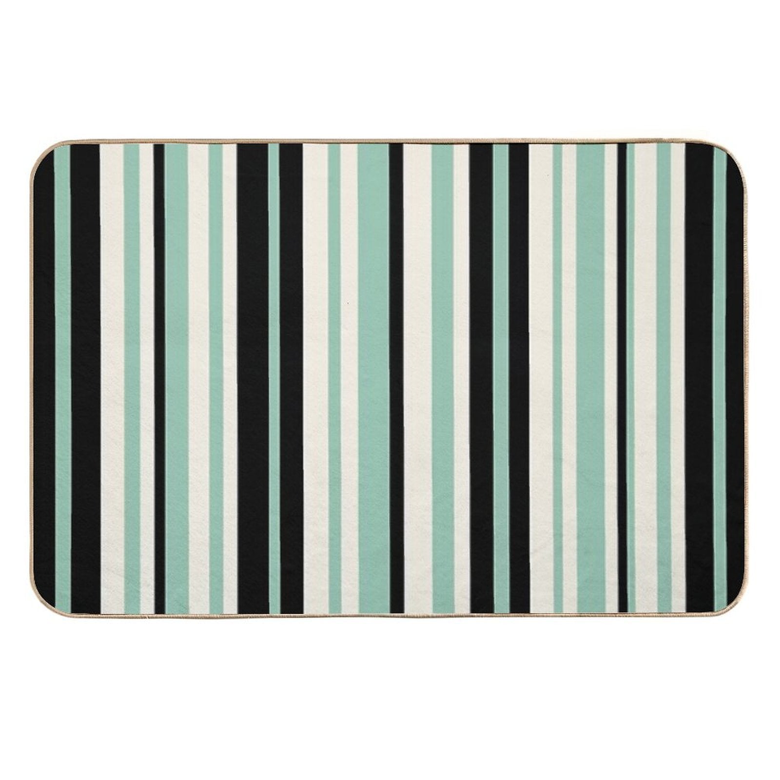 Vertical Retro Stripes in Mint Green, Black, And Cream  Easy To Clean Bath Mat